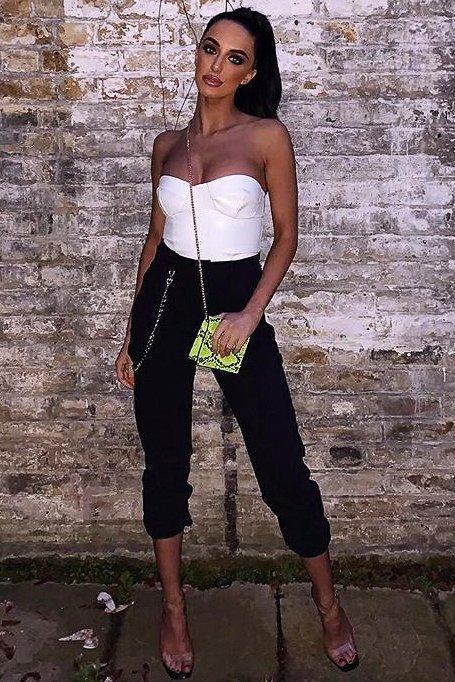 Black Chain Detail Utility Pocket Cargo Trousers - Elinor-Trousers