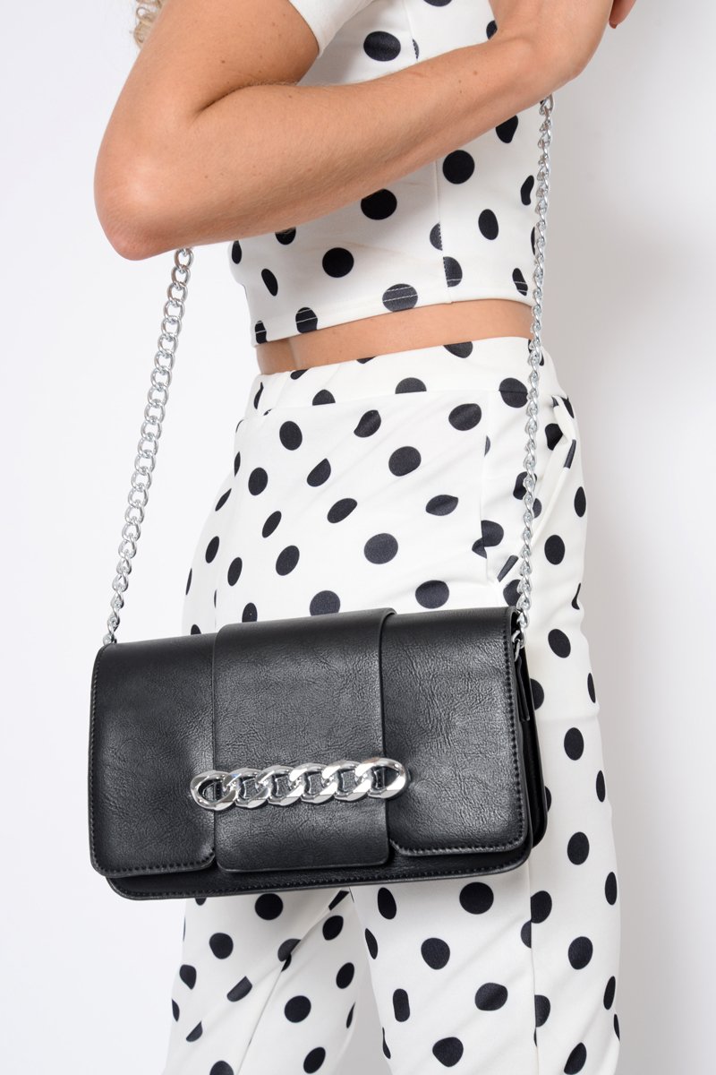 Black Chain Front Shoulder Bag - Layal-Bags