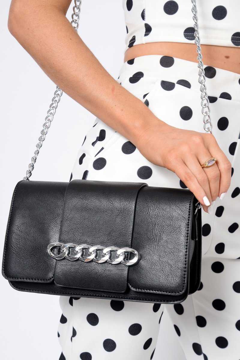 Black Chain Front Shoulder Bag - Layal-Bags