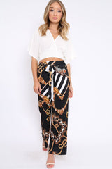 Black Chain Pleated Wide Leg Trousers - Neola-Trousers