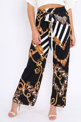 Black Chain Pleated Wide Leg Trousers - Neola-Trousers