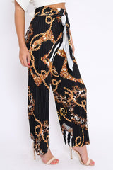 Black Chain Pleated Wide Leg Trousers - Neola-Trousers