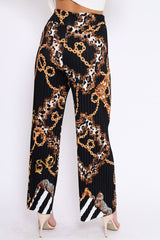 Black Chain Pleated Wide Leg Trousers - Neola-Trousers