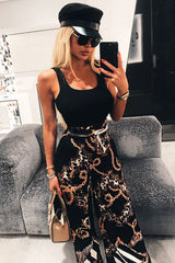 Black Chain Pleated Wide Leg Trousers - Neola-Trousers