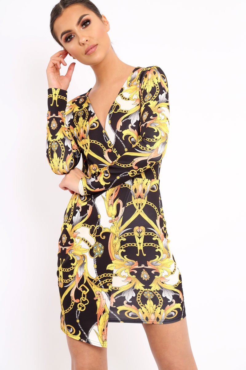 Black Chain Print Dress - Hollee-Dresses