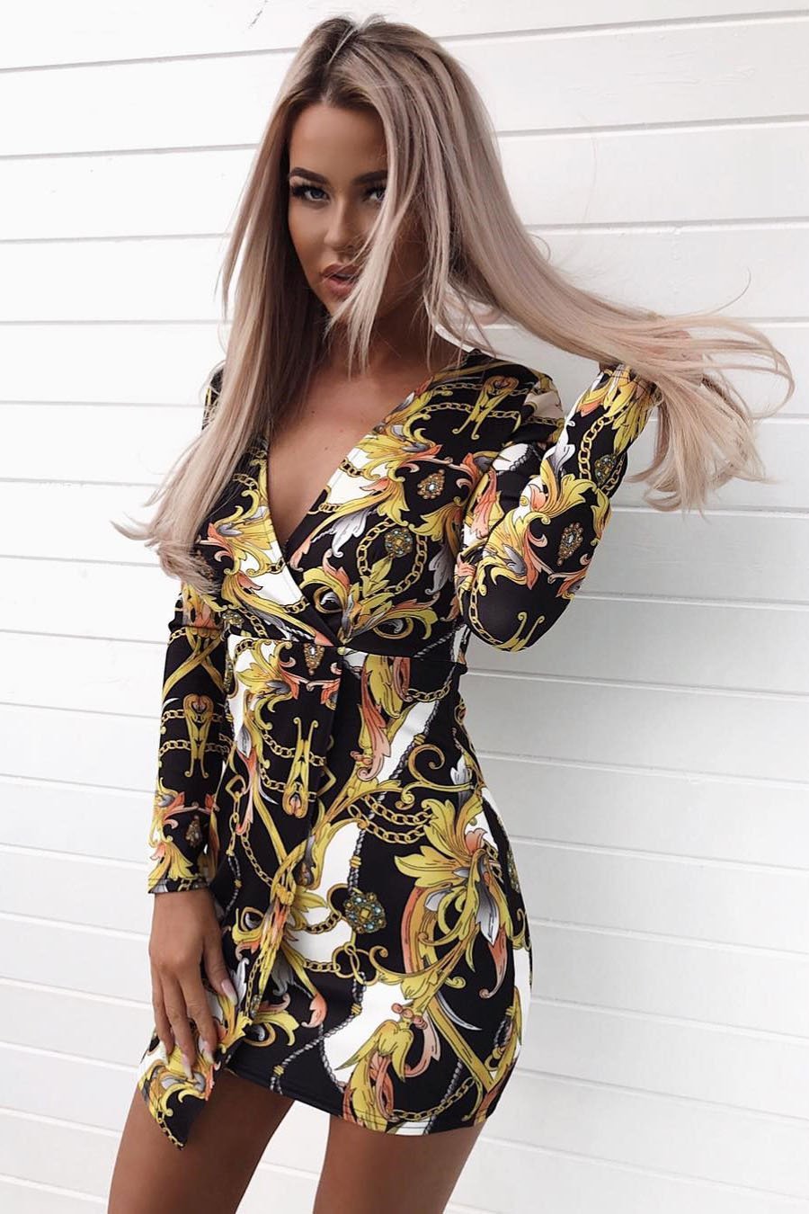 Black Chain Print Dress - Hollee Rebellious Fashion Black Chain Print Dress - Hollee Rebellious Fashion