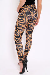 Black Chain Print Trousers - Donika-Trousers
