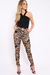 Black Chain Print Trousers - Donika-Trousers