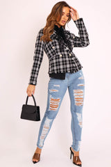 Black Check Boucle Double Breasted Blazer - Suri-Jackets