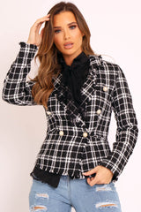 Black Check Boucle Double Breasted Blazer - Suri-Jackets