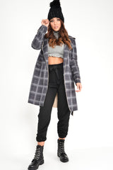 Black Check Faux Suede Eyelet Detail Trench Coat - Safiyya-Coats
