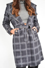Black Check Faux Suede Eyelet Detail Trench Coat - Safiyya-Coats
