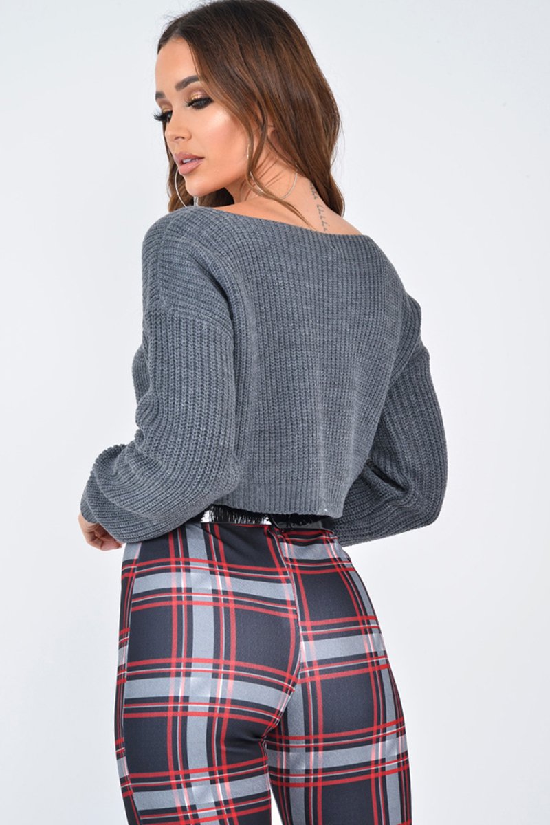 Black Check High Waist Flared Trousers - Cherie-Trousers