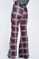 Black Check High Waist Flared Trousers - Cherie-Trousers