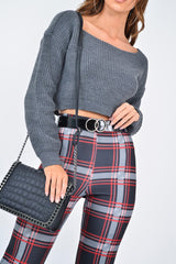 Black Check High Waist Flared Trousers - Cherie-Trousers