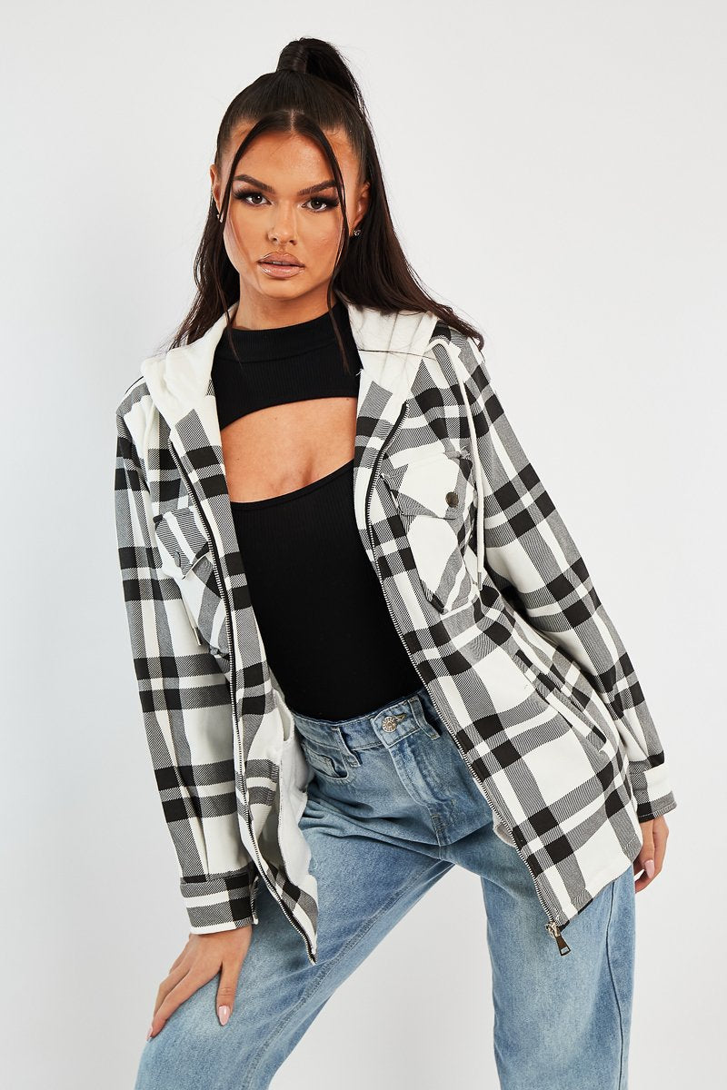 Black Check Hooded Shacket - Destyn-Shacket
