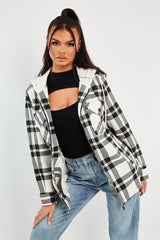 Black Check Hooded Shacket - Destyn-Shacket