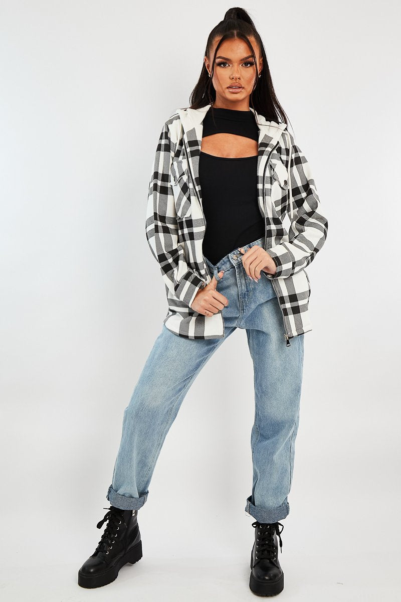 Black Check Hooded Shacket - Destyn-Shacket