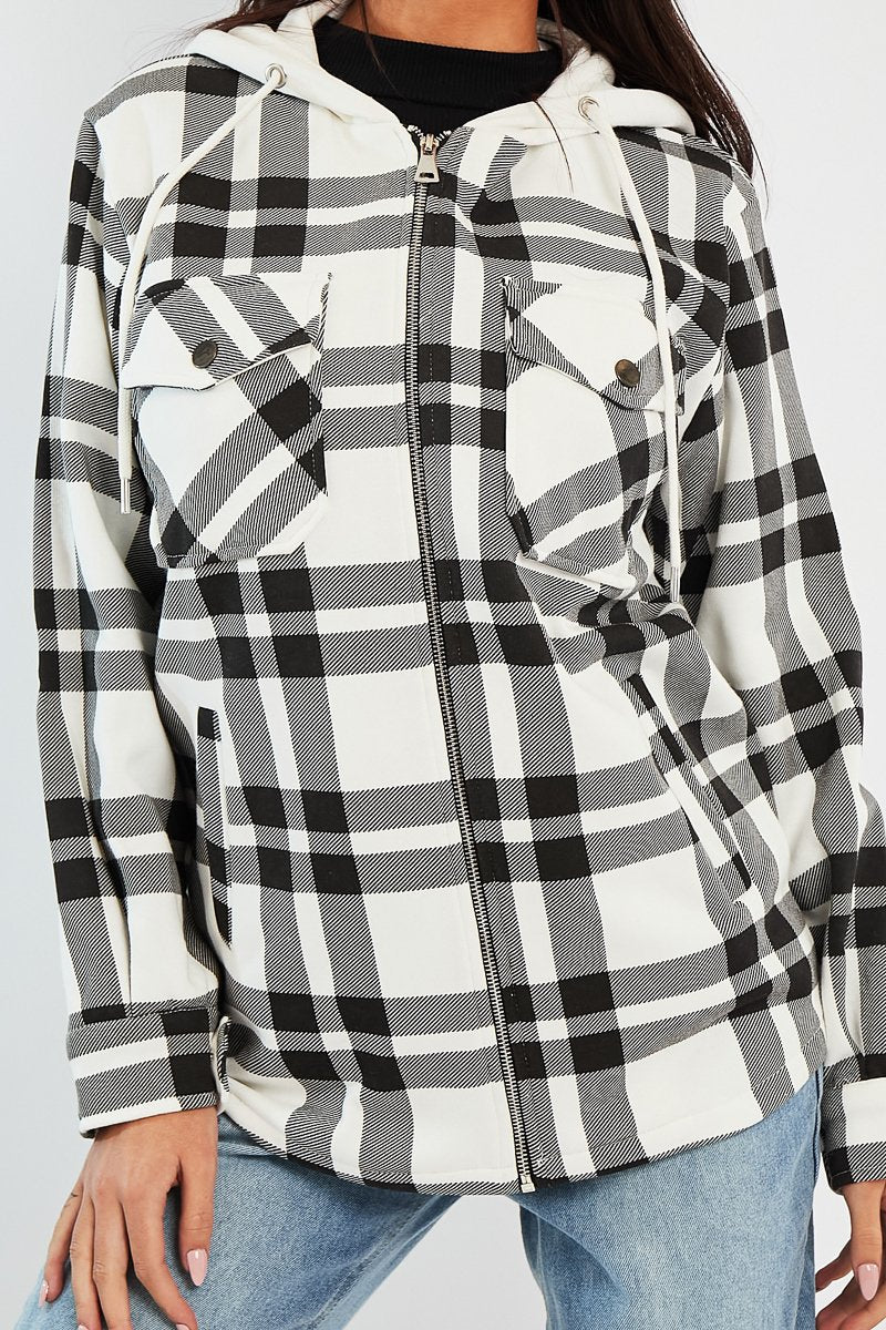 Black Check Hooded Shacket - Destyn-Shacket