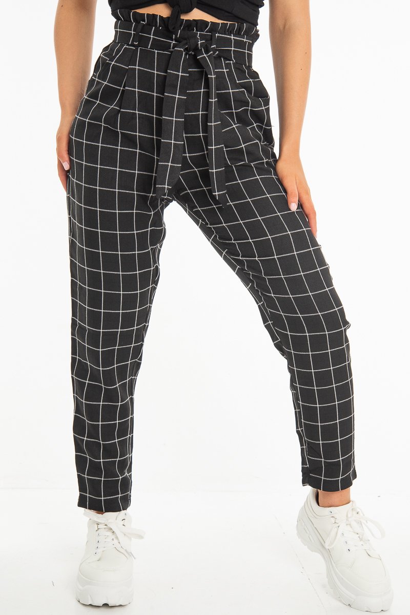 Black Check Paper Bag Trousers - Irma-Trousers