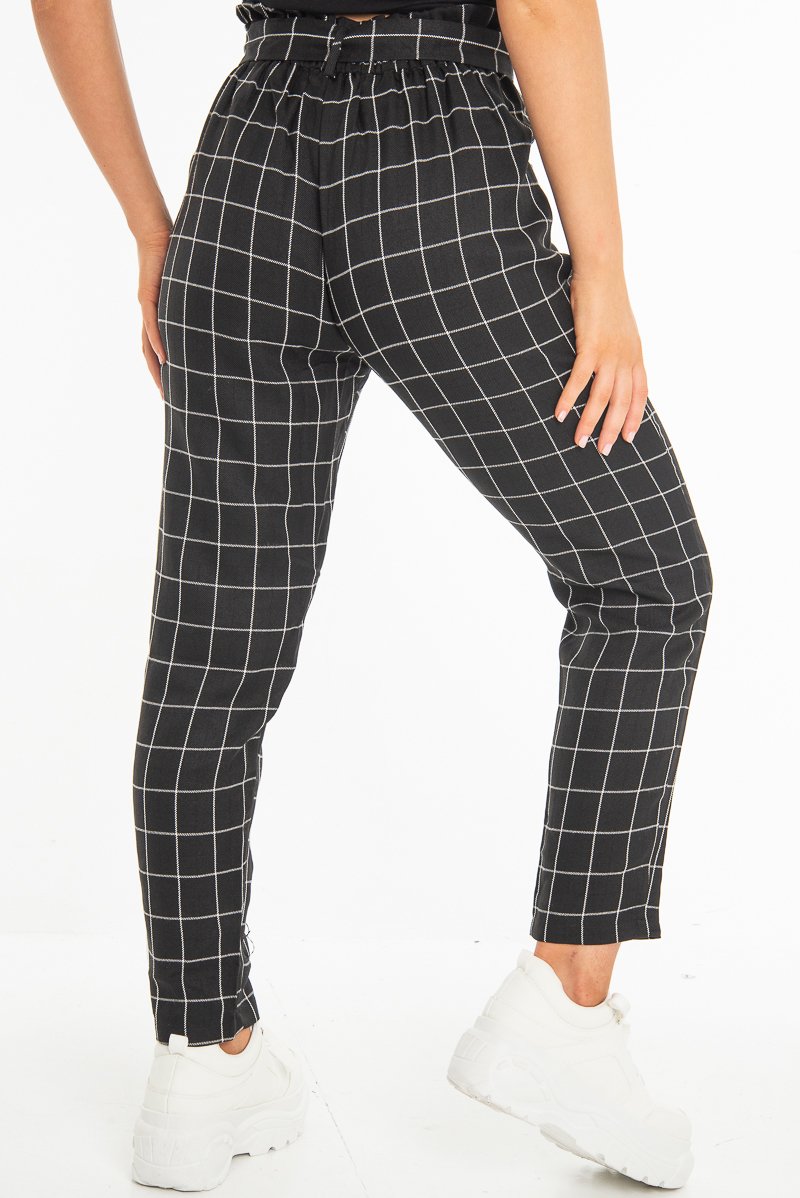 Black Check Paper Bag Trousers - Irma-Trousers