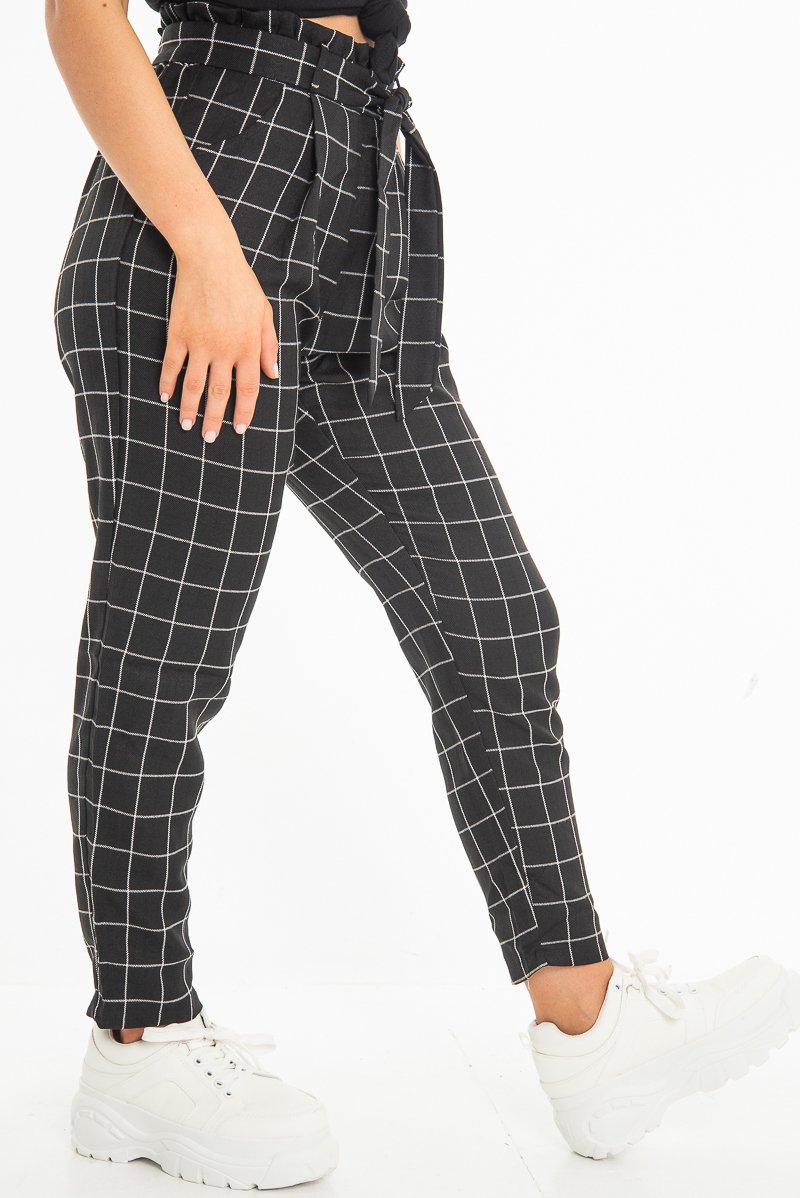 Black Check Paper Bag Trousers - Irma-Trousers