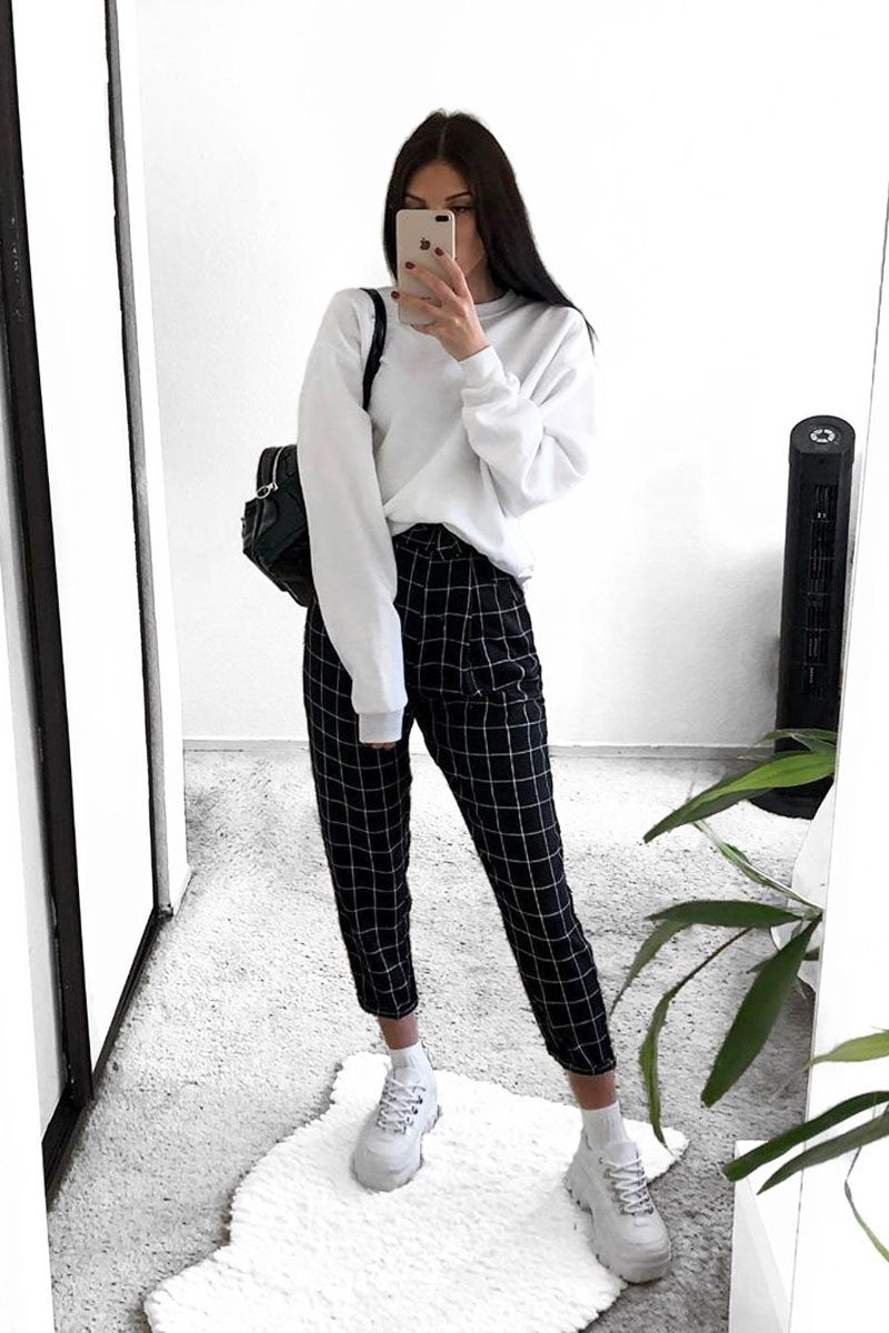 Black Check Paper Bag Trousers - Irma-Trousers