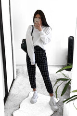 Black Check Paper Bag Trousers - Irma-Trousers