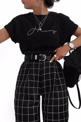 Black Check Paper Bag Trousers - Irma-Trousers