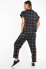 Black Check Short Sleeve Top and Jogger Set - Aimy-Co-ords
