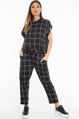 Black Check Short Sleeve Top and Jogger Set - Aimy-Co-ords