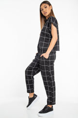 Black Check Short Sleeve Top and Jogger Set - Aimy-Co-ords