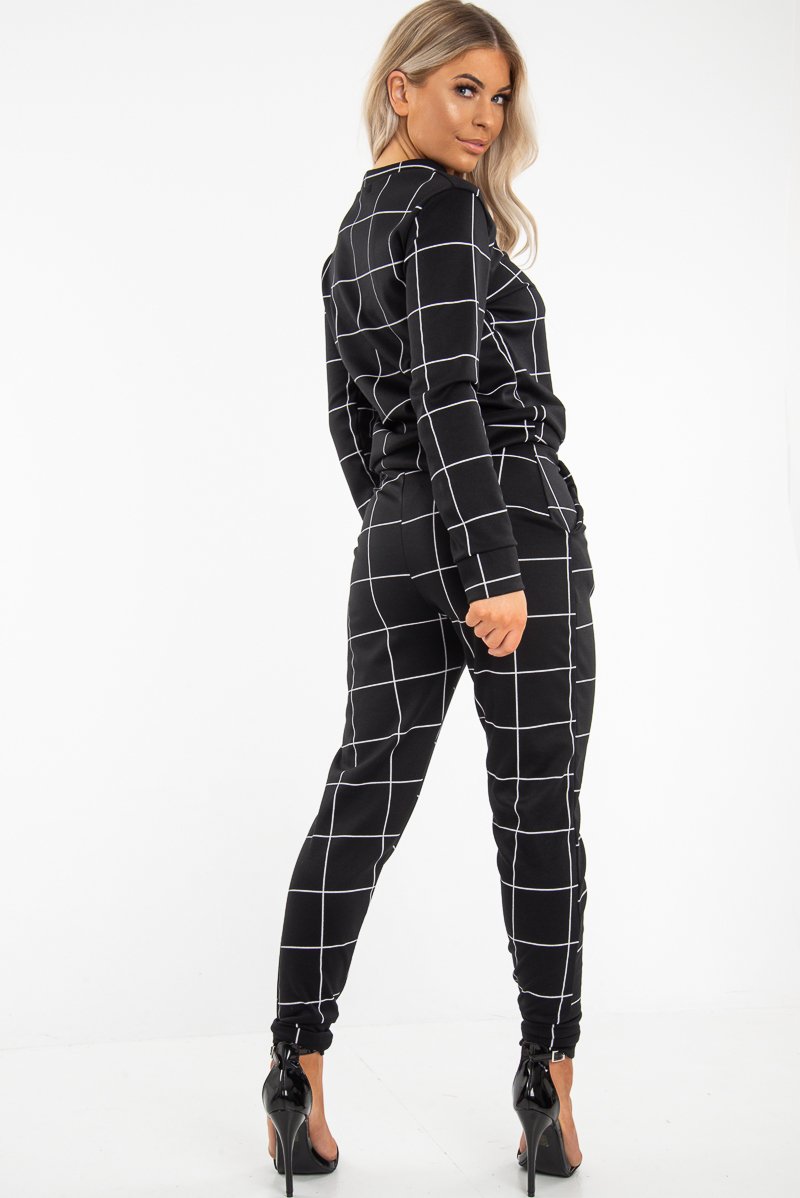 Black Check Sweatshirt Joggers Loungewear Set - Mica-Co-ords