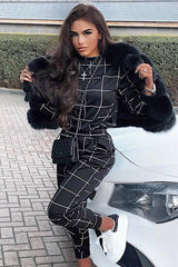 Black Check Sweatshirt Joggers Loungewear Set - Mica-Co-ords