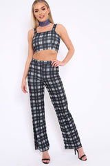 Black Checked Crop Top and Trousers Co-ord Set - Kimmy-Co-ords