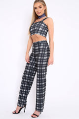 Black Checked Crop Top and Trousers Co-ord Set - Kimmy-Co-ords