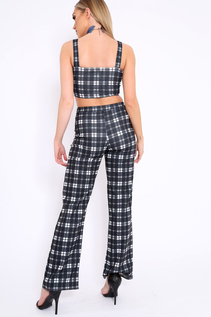 Black Checked Crop Top and Trousers Co-ord Set - Kimmy-Co-ords
