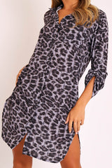 Black Cheetah Print Button Up Sleeve Shirt Dress - Zoey-Dresses