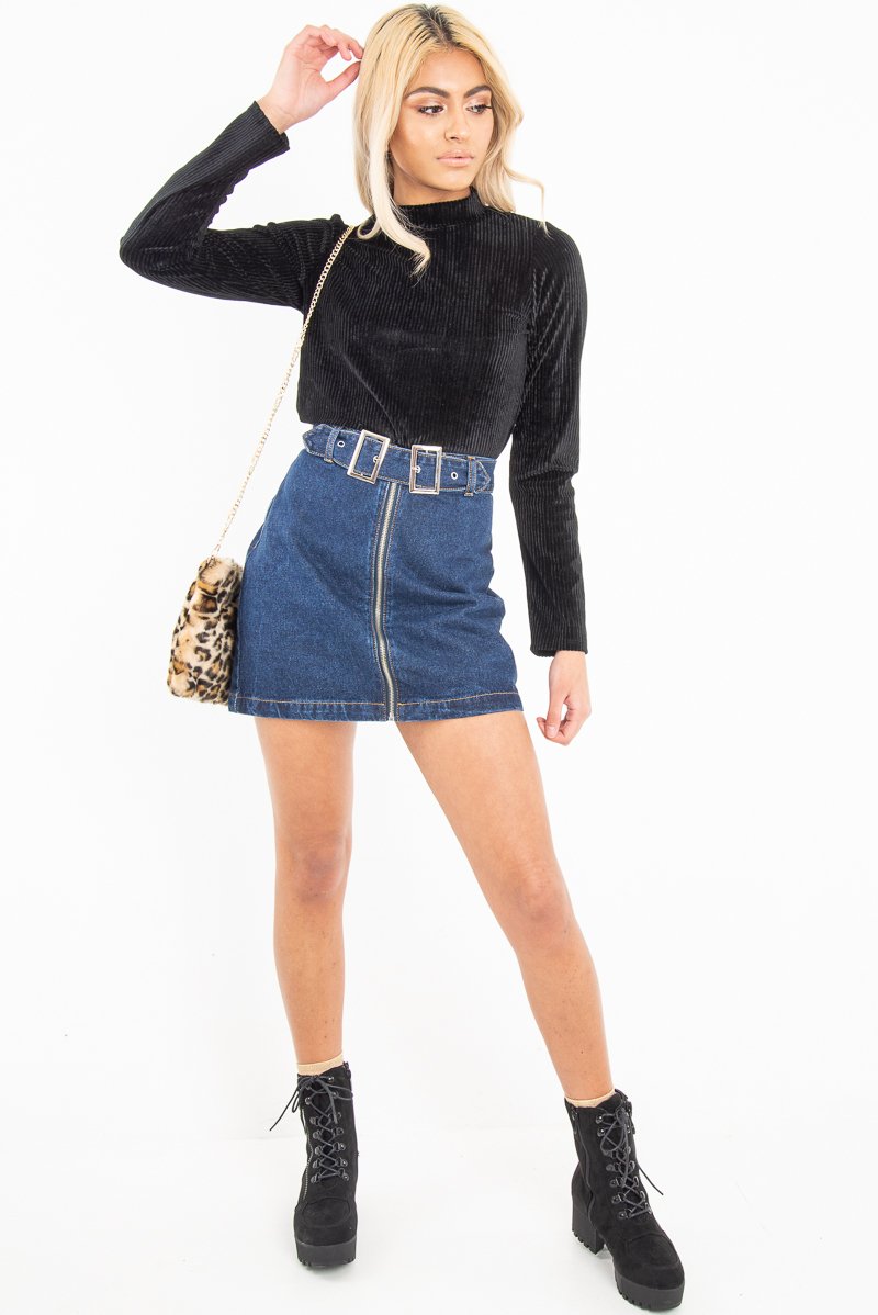 Black Chenille High Neck Zip Back Jumper - Ivania-Jumper