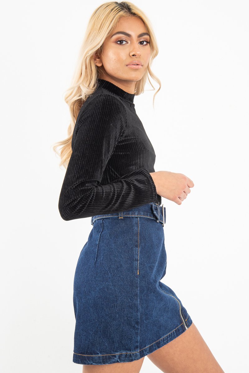Black Chenille High Neck Zip Back Jumper - Ivania-Jumper