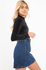 Black Chenille High Neck Zip Back Jumper - Ivania-Jumper