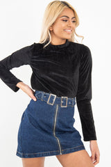 Black Chenille High Neck Zip Back Jumper - Ivania-Jumper