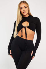 Black Chest Cut Out High Neck Crop Top - Kara-Crop Tops