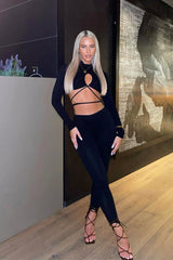 Black Chest Cut Out High Neck Crop Top - Kara-Crop Tops