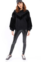 Black Chevron Fur Jumper - Lara-Tops