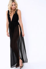 Black Chiffon Maxi Dress with Bodysuit - Macie-Bodysuits