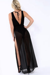 Black Chiffon Maxi Dress with Bodysuit - Macie-Bodysuits