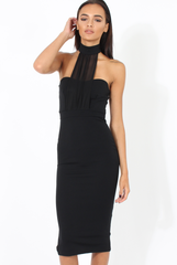 Black Choker Bandeau Mesh Dress - Alva-Dresses