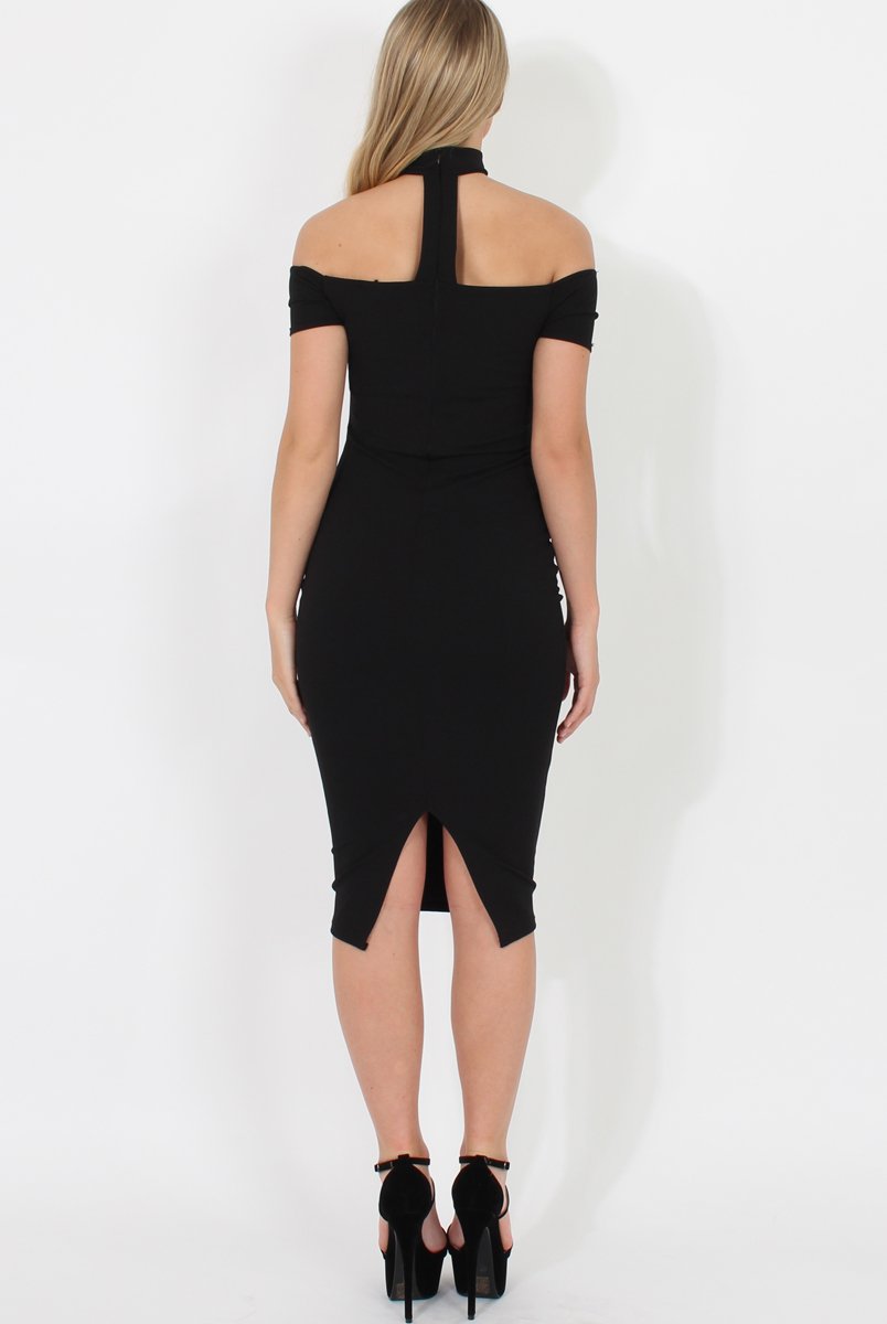 Black Choker Bardot Bodycon Dress - Thea-Dresses