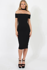 Black Choker Bardot Bodycon Dress - Thea-Dresses